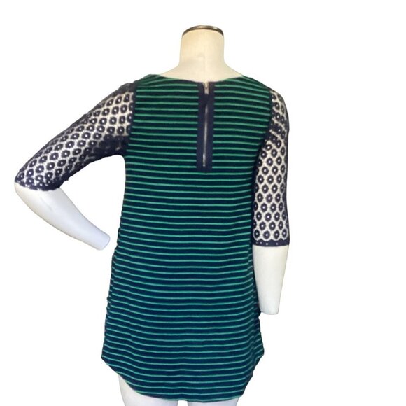 Anthropology Postmark Striped Tunic Lace Sleeves Sz S Blue & Green 91E - Picture 6 of 9
